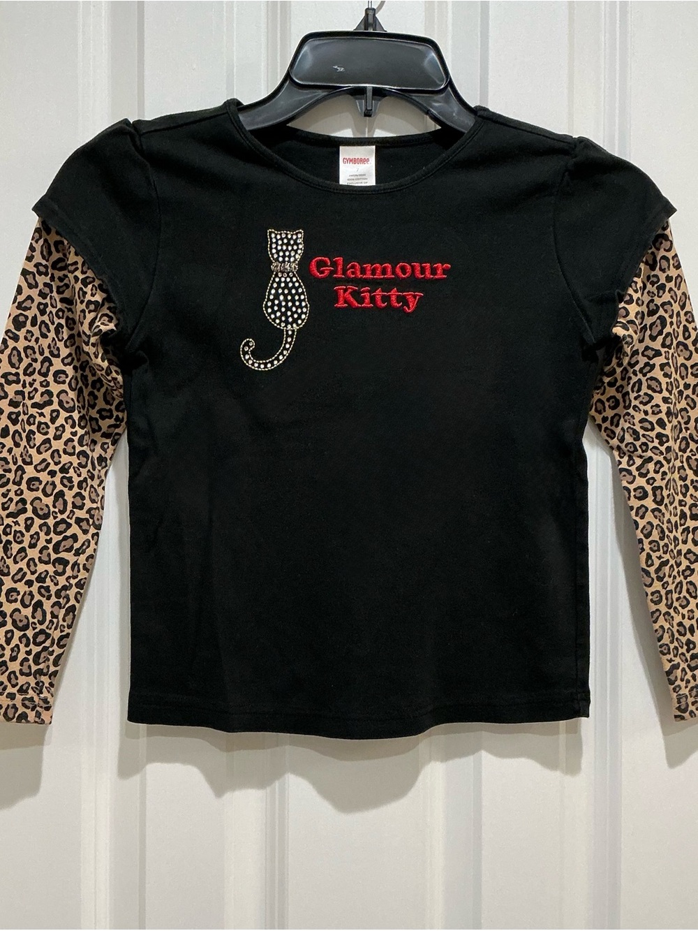 Gymboree Black Long-Sleeve Tee with Leopard Print Sleeves